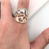 18K Gold Layered Oro Laminado Tri-Tone, Three Color, Filigree Leaves Design Adjustable Ring 81.0019  Split-Shank