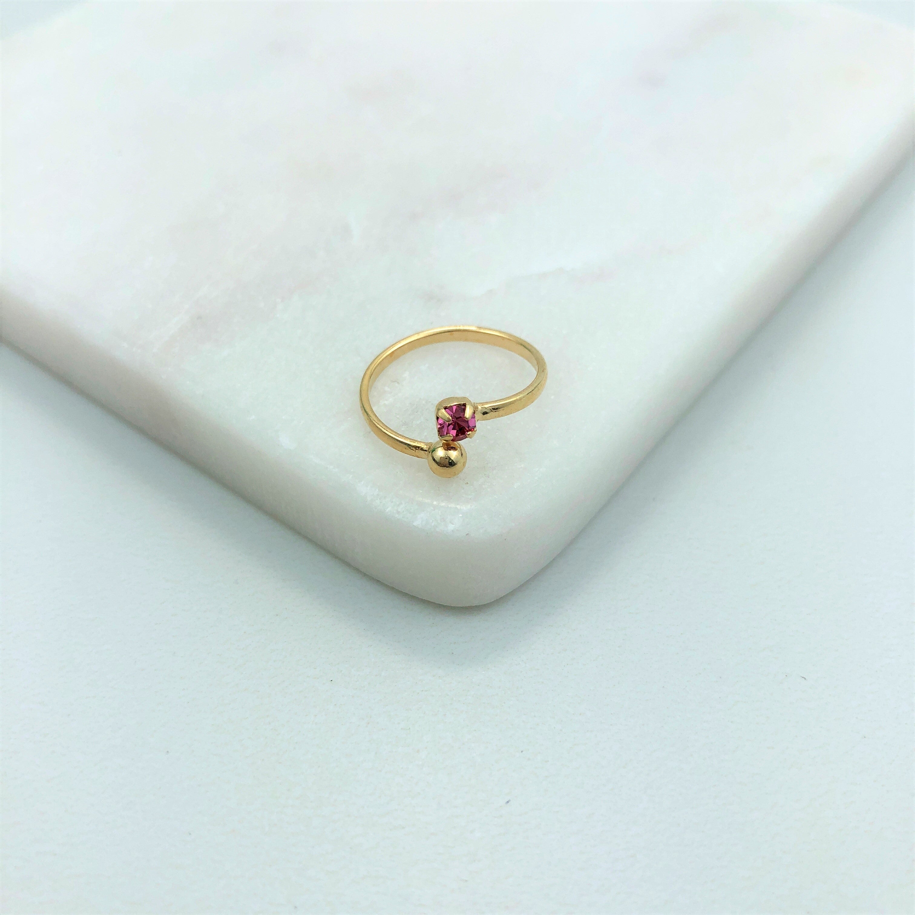 18K Gold Layered Oro Laminado Pink Cubic Zirconia Adjustable Open-Front Kids Ring 81.0039/7
