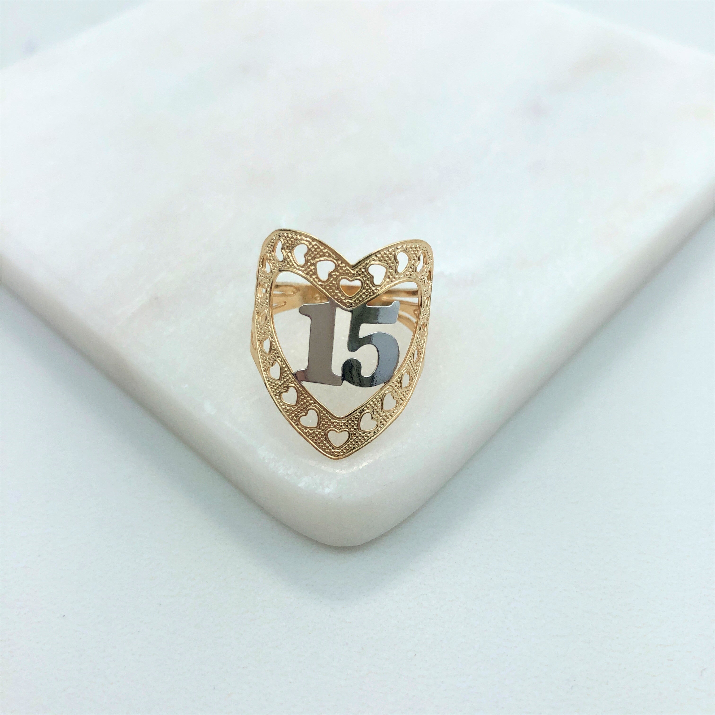 18K Gold Layered Oro Laminado Ring   Heart-shape Style