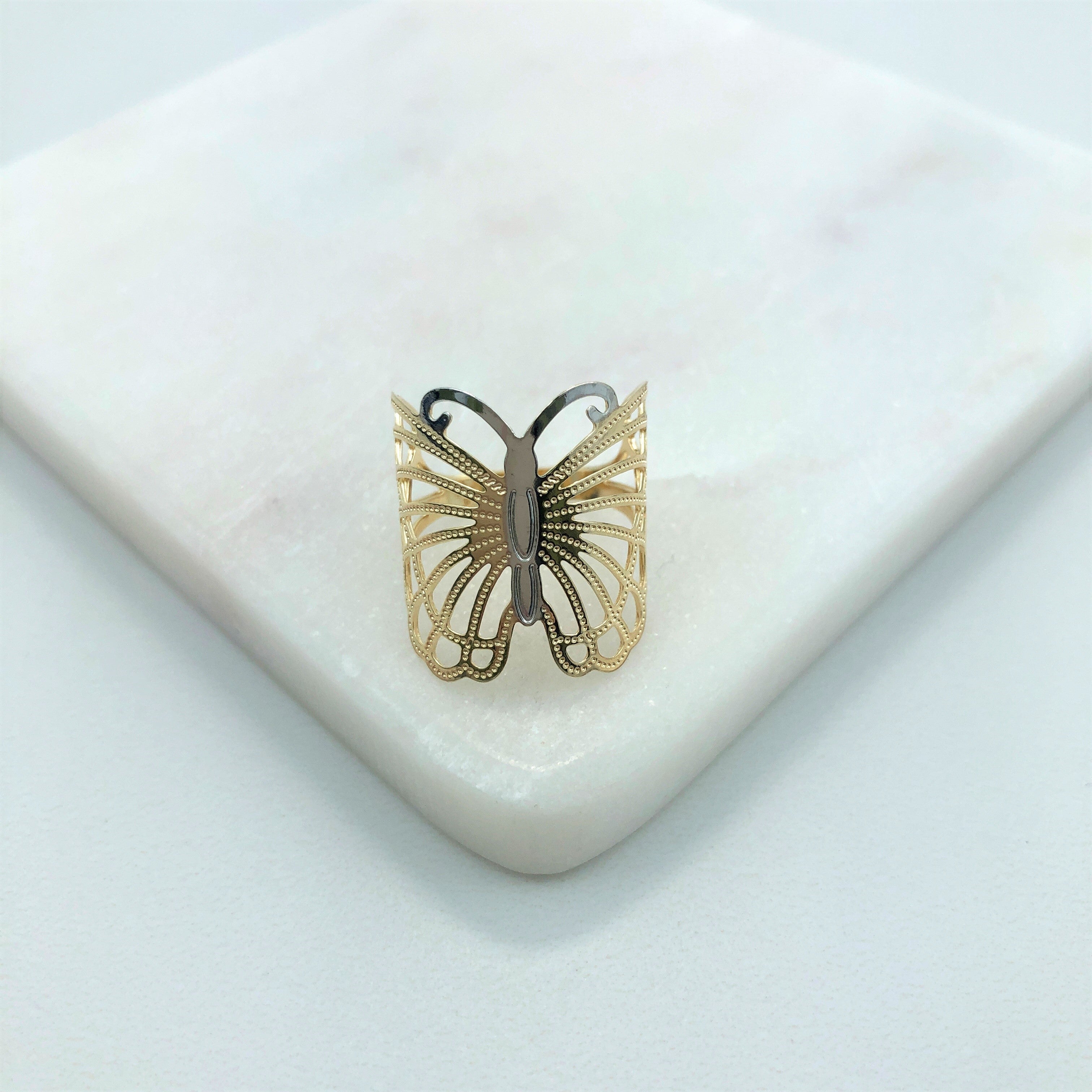18K Gold Layered Oro Laminado Ring   Butterfly Form Style