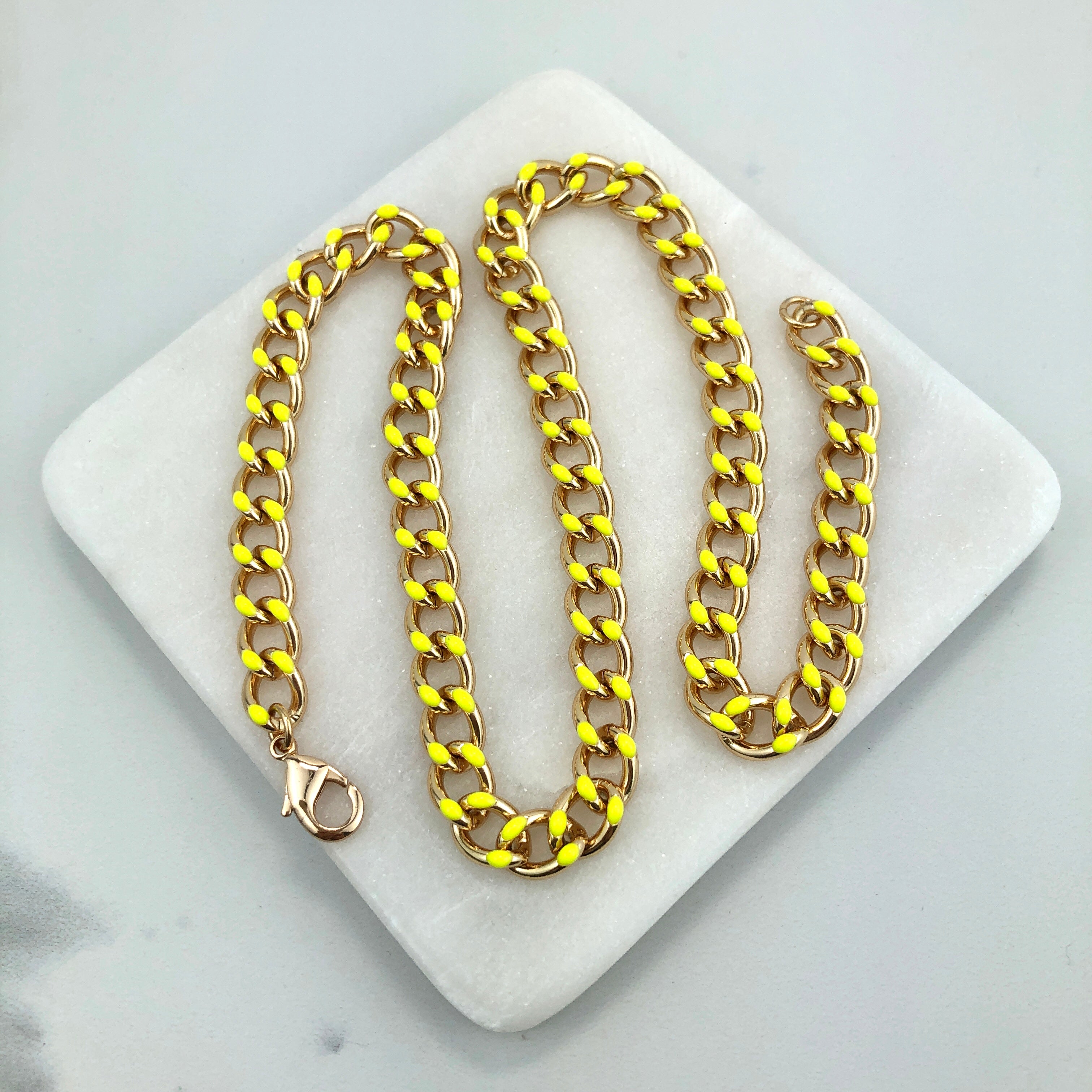 18K Gold Layered Oro Laminado Yellow Enamel Curb Link Chain 73.0199-18