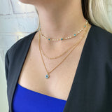18K Gold Layered Oro Laminado Beaded Pearls Evil Eyes Charms Chain, Oval Link Chain and Bead Ball Link Chain with Evil Eyes Charm, 03 Layers Lucky and Protection Necklace 71.1083/6-15