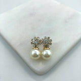 18K Gold Layered Dangle CZ Flower Shape and Pearl Earrings 21.0230/1