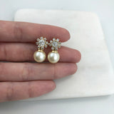 18K Gold Layered Dangle CZ Flower Shape and Pearl Earrings 21.0230/1