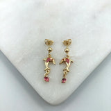 18K Gold Layered Pink CZ Dolphin Design Push Back Kids Earrings 21.0280/7