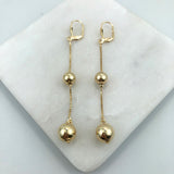 18K Gold Layered Shoulder Duster Stud Ball Leverback Earrings 21.0380