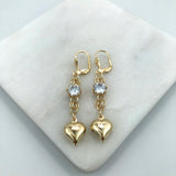 18K Gold Filled Oro Laminado White Rhinestone W Heart Drop Leverback Earrings Wholesale 21.0434/1