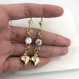 18K Gold Filled Oro Laminado White Rhinestone W Heart Drop Leverback Earrings Wholesale 21.0434/1