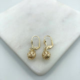 18K Gold Layered Texturized Stud Ball Leverback Earrings 21.0435