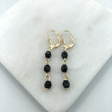 18K Gold Layered Black Rhinestone Dangle Leverback Earrings 21.0457/2