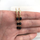 18K Gold Layered Black Rhinestone Dangle Leverback Earrings 21.0457/2