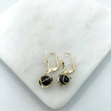 18K Gold Layered Black Pearl in Gold Cut Out Shape Leverback Earrings 21.0459/91