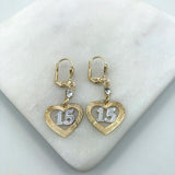 18K Gold Layered Clear CZ W Two Tone Cut Out Heart 15th Earrings 21.0462/1