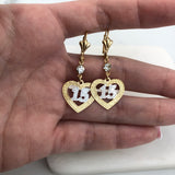 18K Gold Layered Clear CZ W Two Tone Cut Out Heart 15th Earrings 21.0462/1