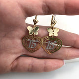 18K Gold Layered Butterfly Design W Two Tone Cut Out Heart 15th Earrings 21.0463