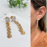18K Gold-Layered Dangle Earrings with Circular Charms and White Cubic Zirconia