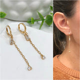 18K Gold-Layered Dangle Earrings with Chain and White Cubic Zirconia