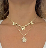 Double Necklace with Butterflies and Sun Pendant 73.0602-18