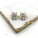 18K Gold Layered MultiColor or Black Flower Design Push Back Earrings 21.0035/30/2