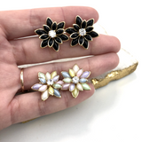 18K Gold Layered MultiColor or Black Flower Design Push Back Earrings 21.0035/30/2