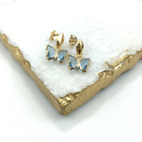 18K Gold Layered Butterfly Design, Blue Acrylic, Drop Dangle Kids Earrings 21.0048/6