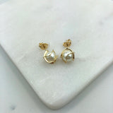 18K Gold Layered Pearl in Gold Lines Stud Earrings 21.0055/92