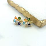 18K Gold Filled Oro Laminado Multi-Color Rhinestone Flower Design Earrings 21.0056/17