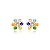 18K Gold Filled Oro Laminado Multi-Color Rhinestone Flower Design Earrings 21.0056/17