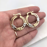 18K Gold Layered Tri-Tone Elephants Cutout 29mm Hoops 21.0064