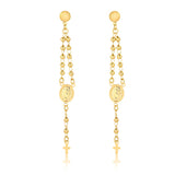 18K Gold Layered Virgen de Guadalupe & Cross Gold Besds Dangle Earring 21.0071