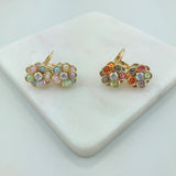 18K Gold Filled Oro Laminado Multi-Color CZ Flower Design Leverback Earrings 21.0073/17/30