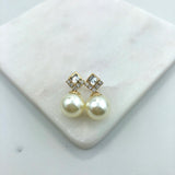 18K Gold Layered Clear Cubic Zirconia & Pearl Earrings 21.0078/1