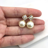 18K Gold Layered Clear Cubic Zirconia & Pearl Earrings 21.0078/1