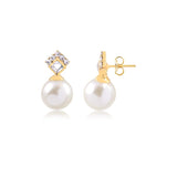 18K Gold Layered Clear Cubic Zirconia & Pearl Earrings 21.0078/1