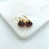 18K Gold Layered Assorted Rhinestone Colors Leverback Earrings 21.0087/1/2/3/4/5/6/7/9