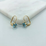 18K Gold Layered Assorted Rhinestone Colors Stud Leverback Earrings 21.0090/3/4/6