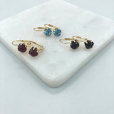 18K Gold Layered Assorted Rhinestone Colors Stud Leverback Earrings 21.0090/3/4/6