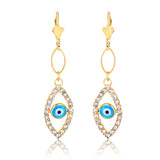 18K Gold Layered Cubic Zirconia Red or Blue Evil Eye Teardrop Dangle Earrings 21.0101/6/10