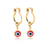 18K Gold Layered Huggies Earrings with Blue or Red Evil Eye Dangle Charm 21.0102/3/6