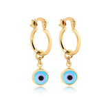 18K Gold Layered Huggies Earrings with Blue or Red Evil Eye Dangle Charm 21.0102/3/6