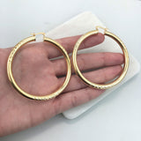 18K Gold Layered Diamond Cutting Finish 59mm Hoops 21.0110