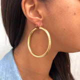 18K Gold Layered Diamond Cutting Finish 59mm Hoops 21.0110