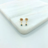 18K Gold Layered 2mm Blue Cubic Zirconia Plugs Kids Earrings 21.0126/6