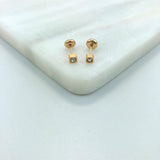 18K Gold Layered Kids Rhinestone Square Stud Plug Earrings 21.0138/1/7