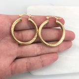 18K Gold Layered 31 mm Cylinder Twisted Hoops 21.0143