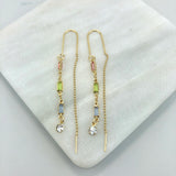 18K Gold Layered Multicolor Rhinestone Long Threader Earrings 21.0145/17