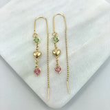 18K Gold Layered Multicolor Rhinestone Earrings with Heart In The Middle 21.0150/17