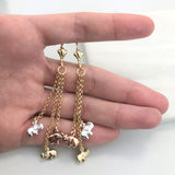 18K Gold Layered Tri-Color Elephants Design Drops in Rolo Link Cluster Earrings 21.0167