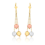 18K Gold Layered Tri-Tone Stud Ball Dangle Earrings 21.0177