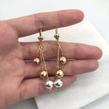 18K Gold Layered Tri-Tone Stud Ball Dangle Earrings 21.0177